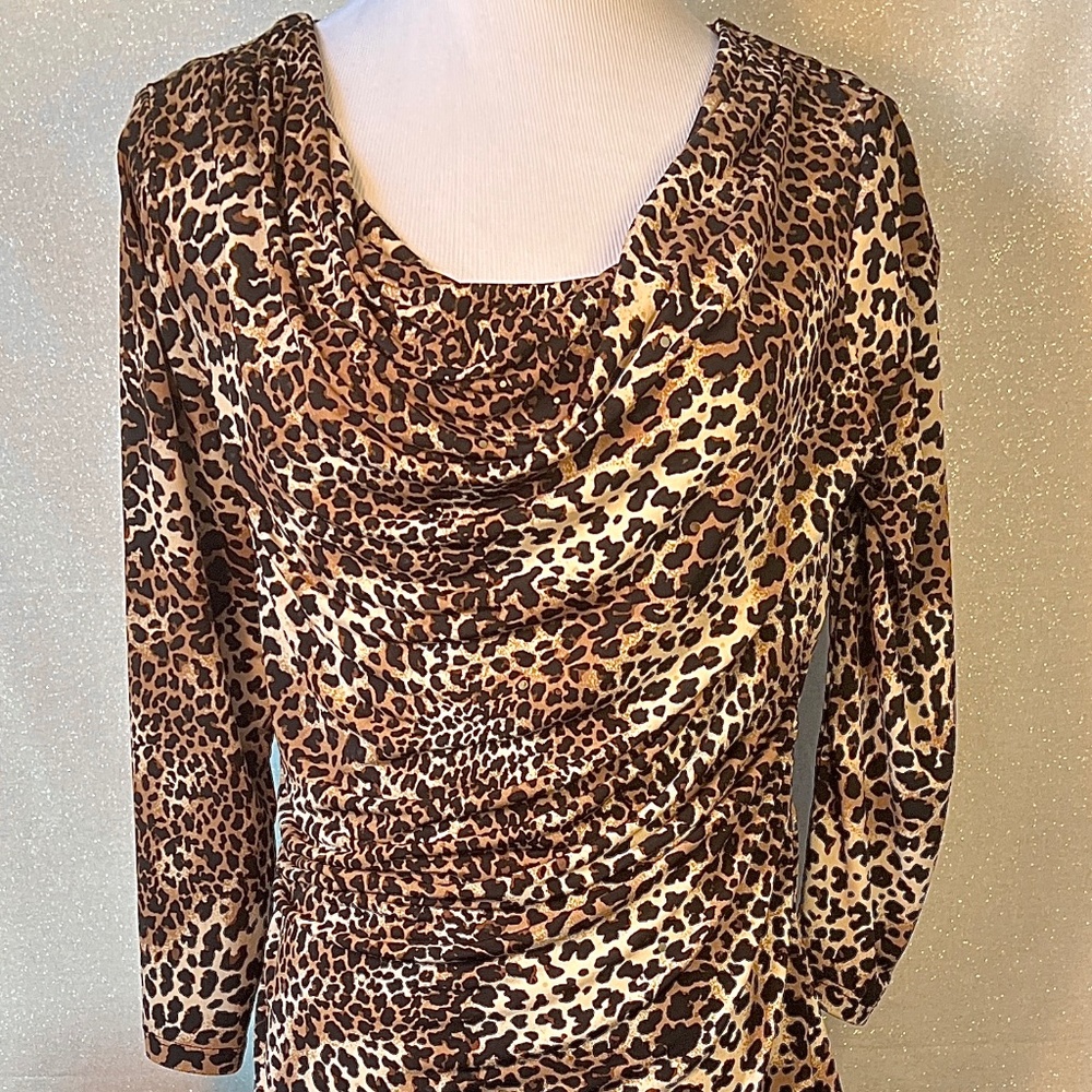 Leopard print cowl neck long sleeve tunic